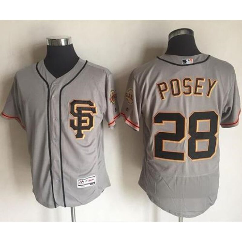 6863d7f760d3c_1 Giants #28 Buster Posey Grey Flexbase Authentic Collection Road 2 Stitched MLB Jersey