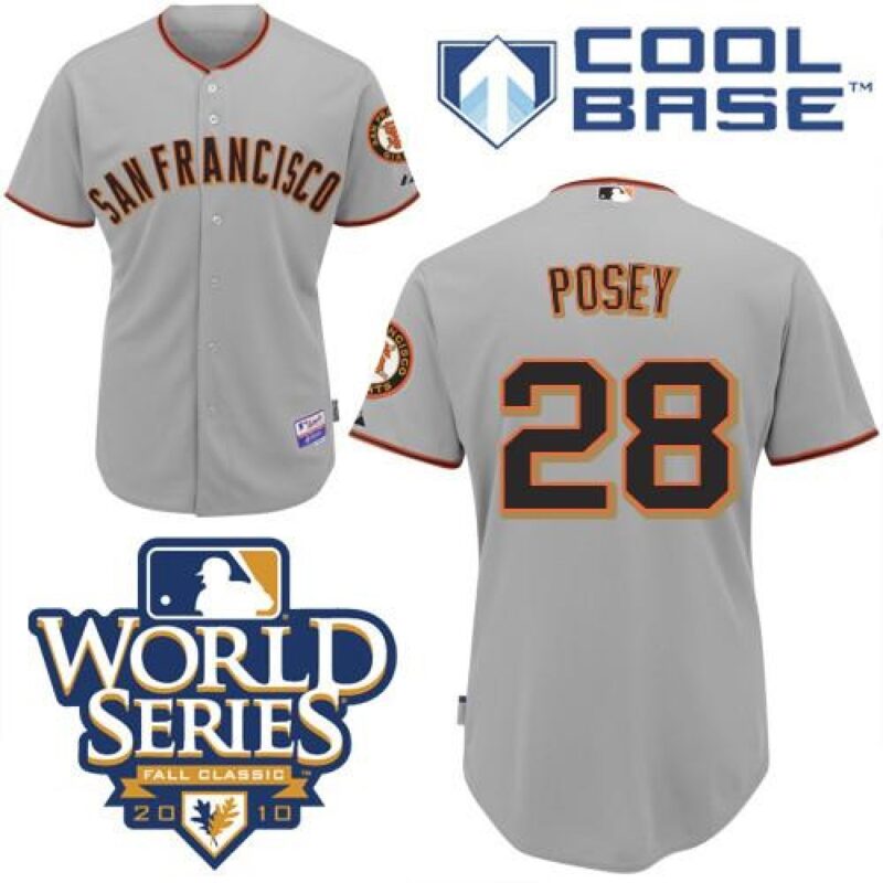 6863d7fb13257_1 Giants #28 Buster Posey Grey Cool Base w/2010 World Series Patch Stitched MLB Jersey