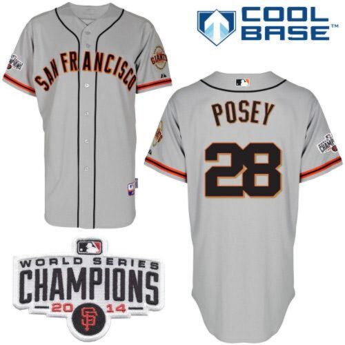 6863d8023a6cd_1 Giants #28 Buster Posey Grey W/2014 World Series Champions Patch Stitched MLB Jersey