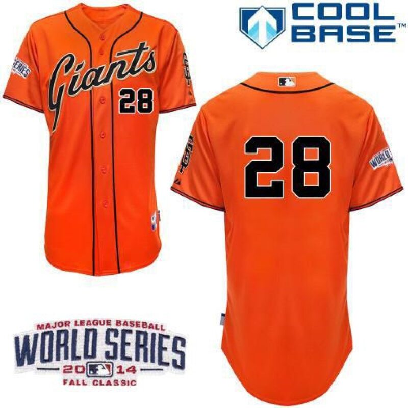 6863d8107d513_1 Giants #28 Buster Posey Orange Cool Base W/2014 World Series Patch Stitched MLB Jersey