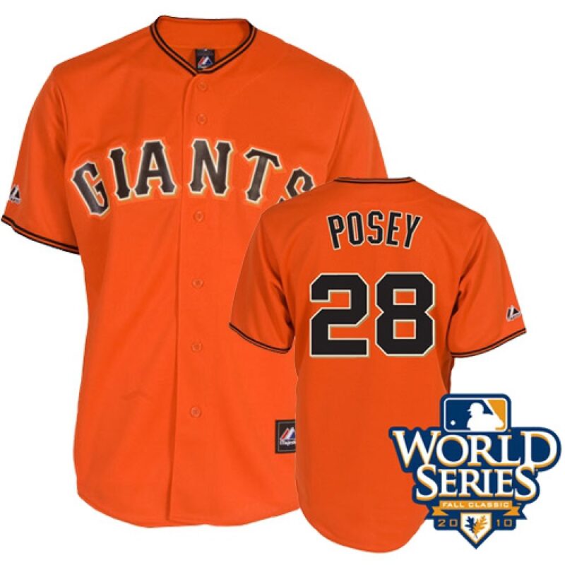 6863d818249a5_1 Giants #28 Buster Posey Orange Cool Base w/2010 World Series Patch Stitched MLB Jersey