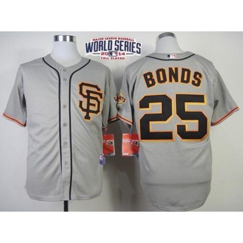 6863d88639b31_1 Giants #25 Barry Bonds Grey Cool Base Road 2 W/2014 World Series Patch Stitched MLB Jersey