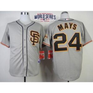 6863d8ffe8ab1_1 Giants #24 Willie Mays Grey Cool Base Road 2 W/2014 World Series Patch Stitched MLB Jersey