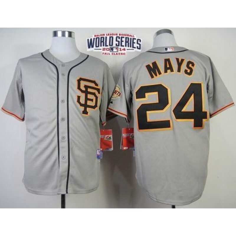 6863d8ffe8ab1_1 Giants #24 Willie Mays Grey Cool Base Road 2 W/2014 World Series Patch Stitched MLB Jersey