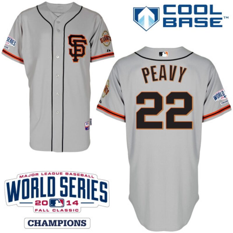 6863d97cdbbfd_1 Giants #22 Jake Peavy Grey Cool Base Road 2 W/2014 World Series Patch Stitched MLB Jersey