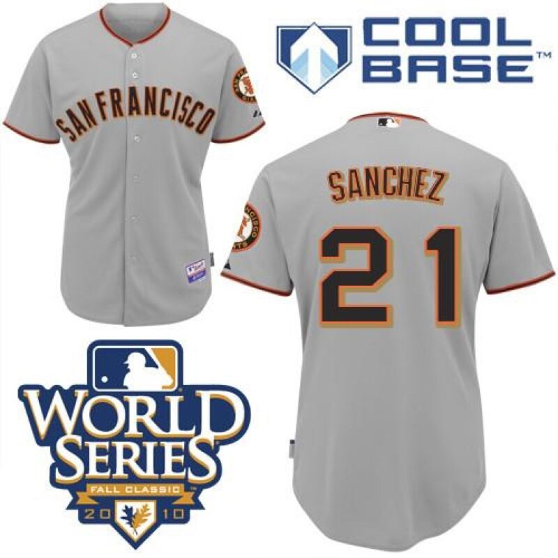 6863d9b9d0030_1 Giants #21 Freddy Sanchez Grey Cool Base w/2010 World Series Patch Stitched MLB Jersey