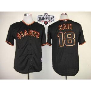 6863d9c63700a_1 Giants #18 Matt Cain Black W/2014 World Series Champions Patch Stitched MLB Jersey
