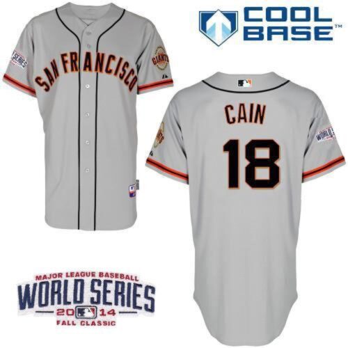 6863d9eed7af4_1 Giants #18 Matt Cain Grey Cool Base W/2014 World Series Patch Stitched MLB Jersey