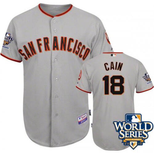 6863d9f300b42_1 Giants #18 Cain Matt Grey Cool Base w/2010 World Series Patch Stitched MLB Jersey
