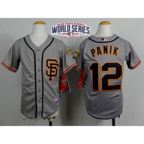 6863da8b6136f_1 Giants #12 Joe Panik Grey Road 2 Cool Base W/2014 World Series Patch Stitched Youth MLB Jersey
