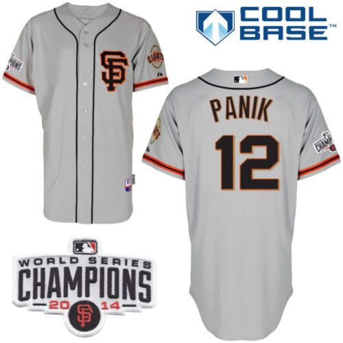 6863dacc6fb89_1 Giants #12 Joe Panik Grey Road 2 Cool Base W/2014 World Series Champions Patch Stitched MLB Jersey
