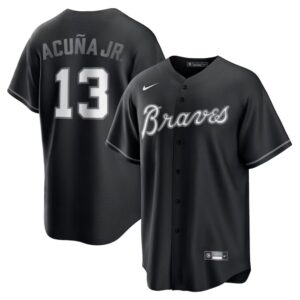 6863daf3cbbdf_1 Men's Atlanta Braves #13 Ronald Acuna Jr. Nike Black Lights Out Replica Player Jersey