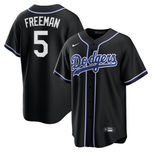 6863daff03268_1 Men's Los Angeles Dodgers #5 Freddie Freeman Nike Black Lights Out Replica Player Jersey
