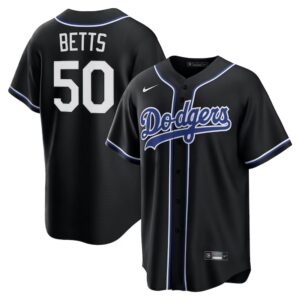 6863db067fe97_1 Men's Los Angeles Dodgers #50 Mookie Betts Nike Black Lights Out Replica Player Jersey