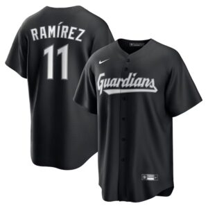 6863db1aa295f_1 Men's Cleveland Guardians #11 Jose Ramirez Nike Black Lights Out Replica Player Jersey