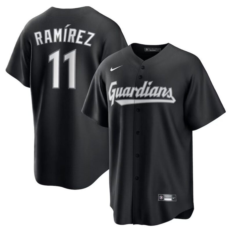6863db1aa295f_1 Men's Cleveland Guardians #11 Jose Ramirez Nike Black Lights Out Replica Player Jersey