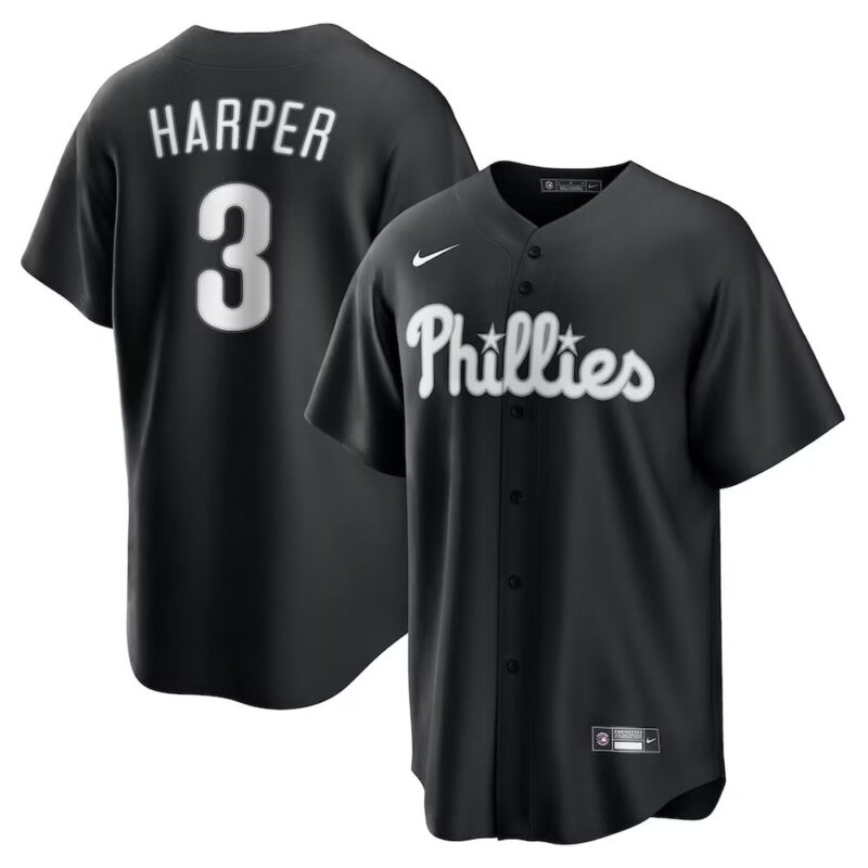6863db2cef2f5_1 Men's Philadelphia Phillies #3 Bryce Harper Nike Black Lights Out Replica Player Jersey