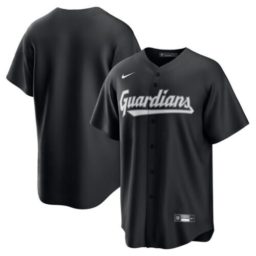 6863db68a43eb_1 Youth Cleveland Guardians Nike Black Lights Out Replica Jersey