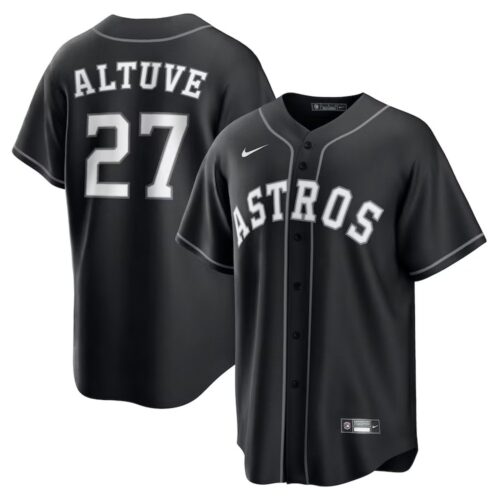 6863db92090d1_1 Youth Houston Astros #27 Jose Altuve Nike Black Lights Out Replica Player Jersey