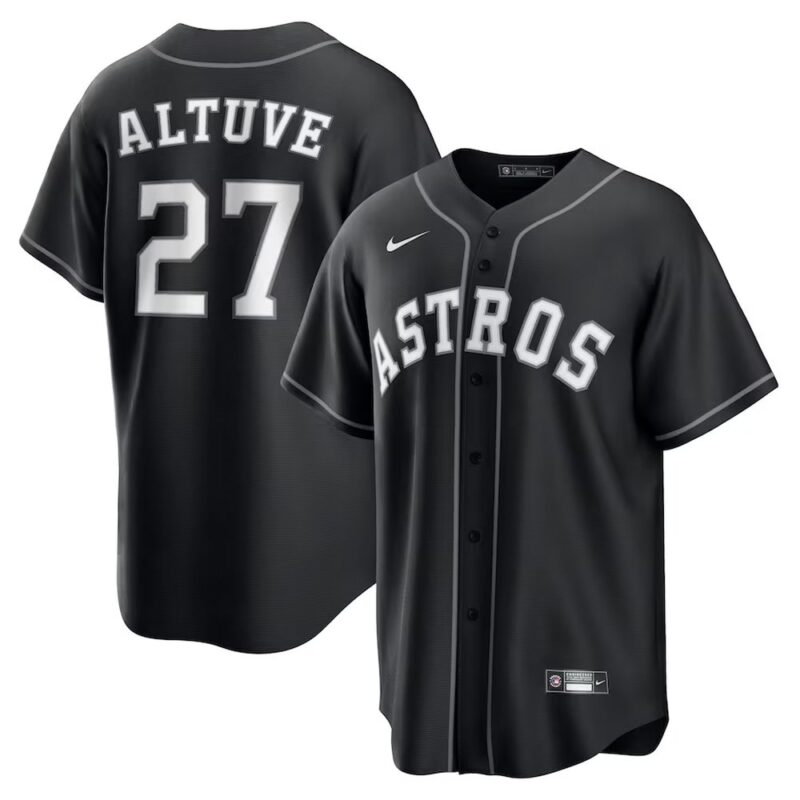 6863db92090d1_1 Youth Houston Astros #27 Jose Altuve Nike Black Lights Out Replica Player Jersey