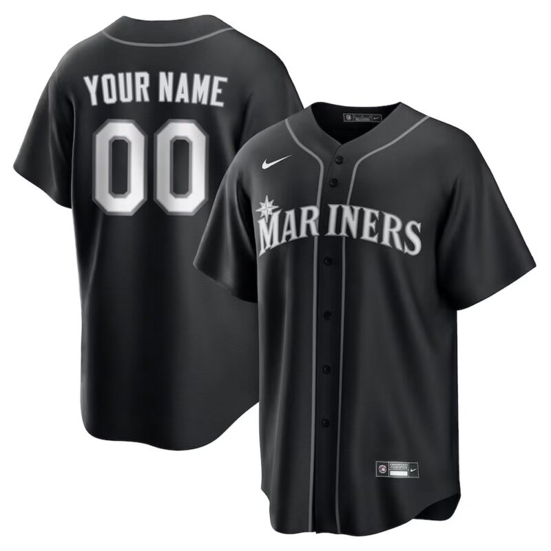 6863dbb912525_1 Youth Seattle Mariners Nike Custom Black Lights Out Replica Jersey