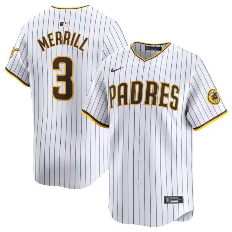 6863dddeb7bf8_1 Men's San Diego Padres #3 Jackson Merrill White 2024 Home Limited Stitched Baseball Jersey