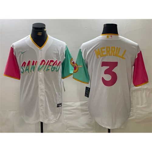 6863dde283374_1 Men's San Diego Padres #3 Jackson Merrill White City Connect Cool Base Stitched Baseball Jersey