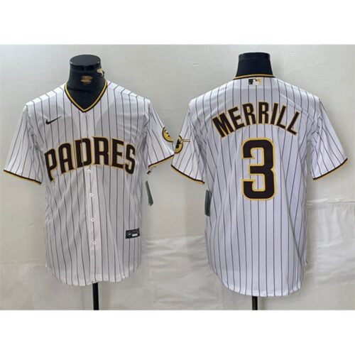 6863ddee0234a_1 Men's San Diego Padres #3 Jackson Merrill White Cool Base Stitched Baseball Jersey