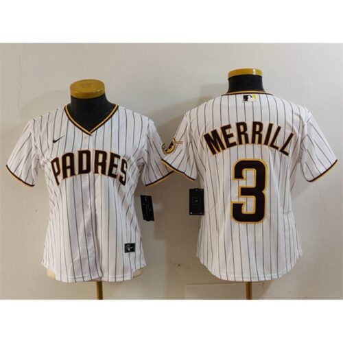 6863de05940db_1 Women's San Diego Padres #3 Jackson Merrill White Stitched Baseball Jersey(Run Small)