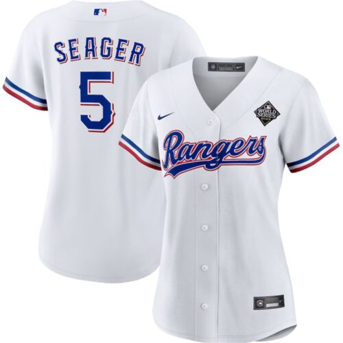 6863df0e001d0_1 Women's Texas Rangers #5 Corey Seager White 2023 World Series Stitched Baseball Jersey(Run Small)