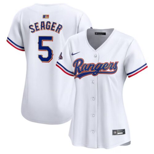 6863df10e2fab_1 Women's Texas Rangers #5 Corey Seager White 2024 Gold Collection Stitched Baseball Jersey(Run Small)