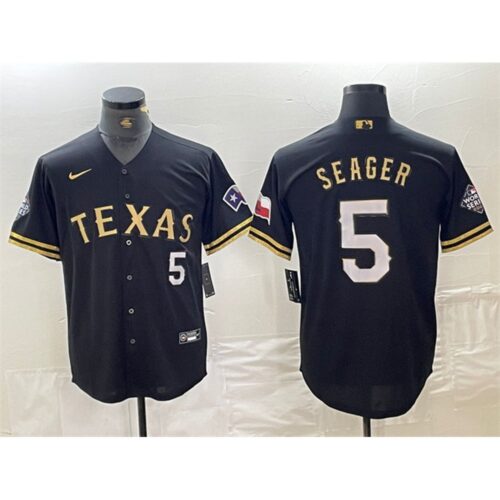 6863df78a1aa3_1 Men's Texas Rangers #5 Corey Seager Black Gold With Patch Cool Base Stitched Baseball Jersey