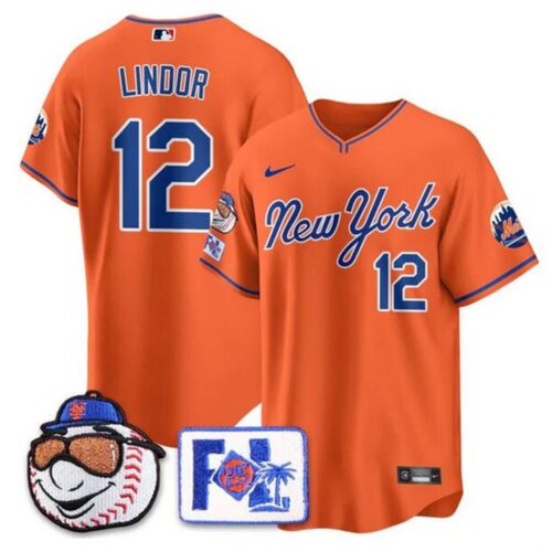 6863dfb12a37d_1 Men's New York Mets #12 Francisco Lindor Orange 2025 Spring Training Stitched Baseball Jersey