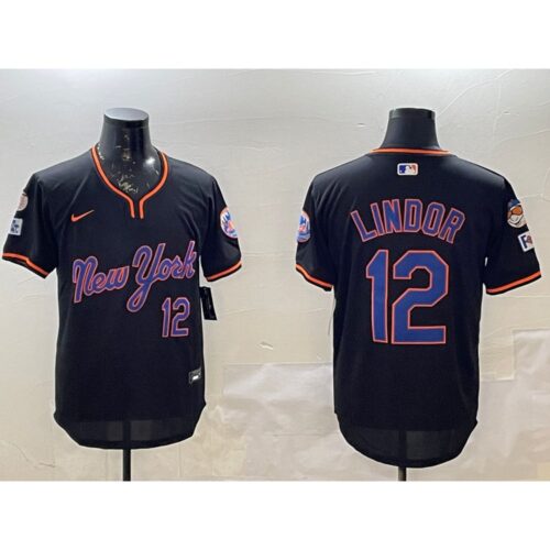 6863dfb8a6da0_1 Men's New York Mets #12 Francisco Lindor Black 2025 Spring Training Stitched Baseball Jersey