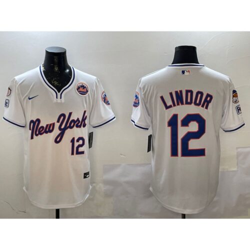 6863dfc0ab48e_1 Men's New York Mets #12 Francisco Lindor White 2025 Spring Training Stitched Baseball Jersey