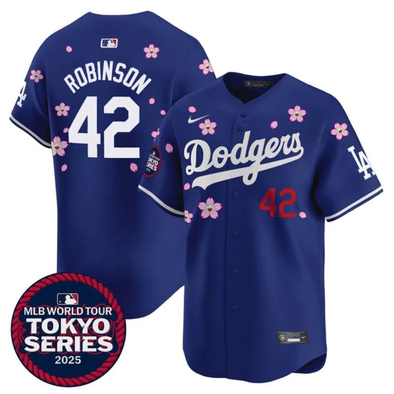 6863e06892cf5_1 Youth Los Angeles Dodgers #42 Jackie Robinson Royal Tokyo 2025 Cool Base Stitched Baseball Jersey