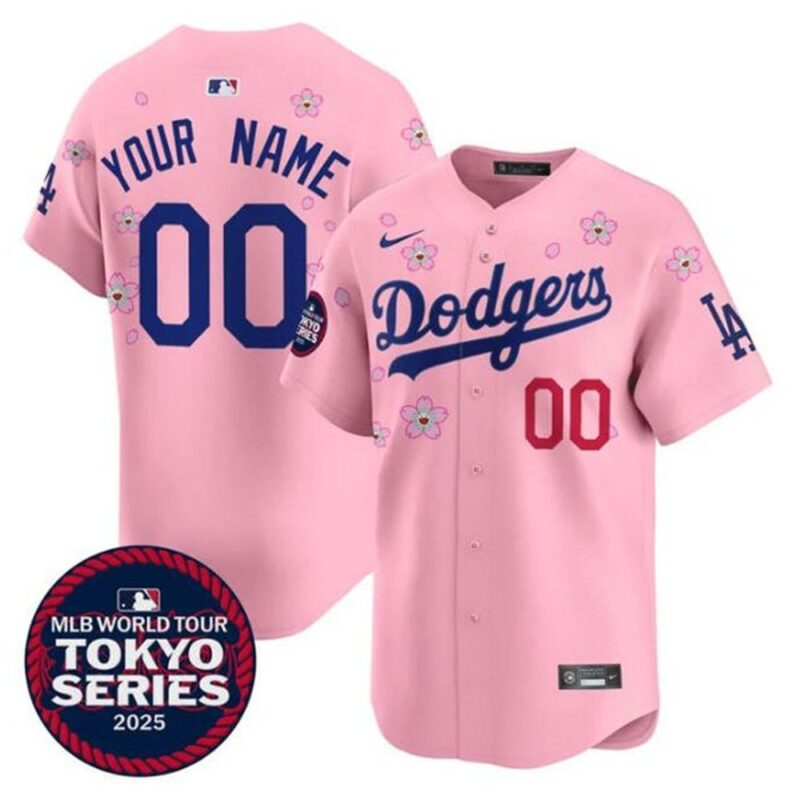 6863e07588d92_1 Men's Los Angeles Dodgers Custom Pink Tokyo 2025 Cool Base Stitched Baseball Jersey