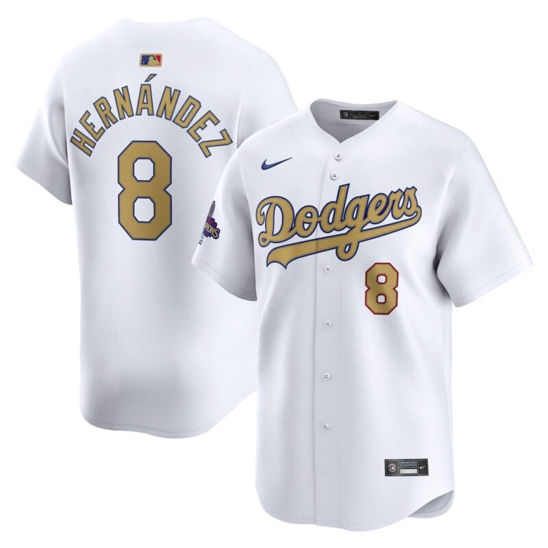 6863e09c778cd_1 Youth Los Angeles Dodgers #8 Enrique Hernandez White 2025 Gold Collection Limited Jersey