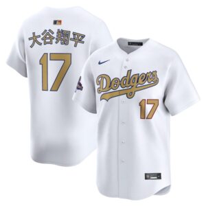 6863e0a4dd1c3_1 Youth Los Angeles Dodgers #17 Shohei Ohtani White 2025 Gold Collection Kanji Limited Jersey