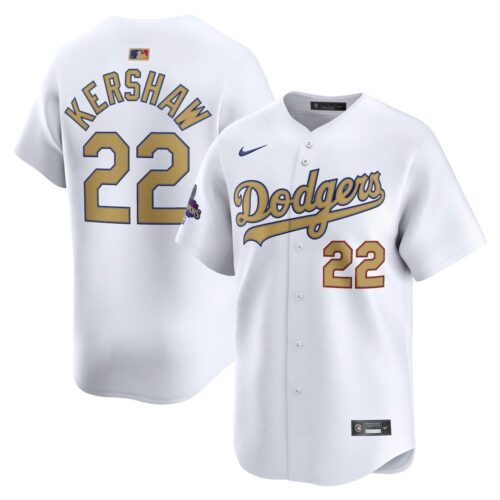 6863e0c7e0e60_1 Men's Los Angeles Dodgers #22 Clayton Kershaw White 2025 Gold Collection Limited Jersey