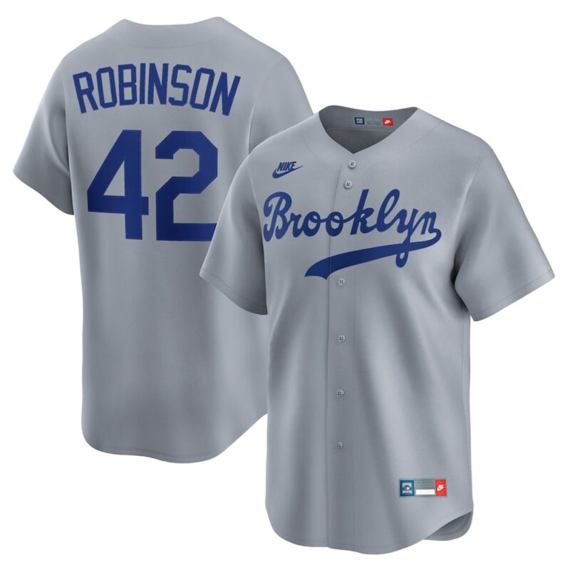 6863e0eaf388b_1 Men's Brooklyn Dodgers #42 Jackie Robinson Nike Gray Throwback Cooperstown Collection Limited Jersey