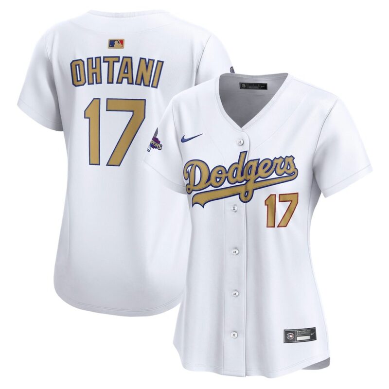 6863e0f62da50_1 Women's Los Angeles Dodgers #17 Shohei Ohtani White 2025 Gold Collection Limited Jersey