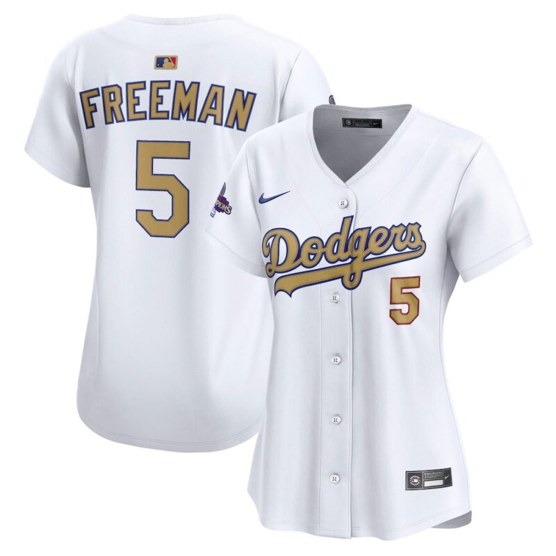 6863e0f948b60_1 Women's Los Angeles Dodgers #5 Freddie Freeman White 2025 Gold Collection Limited Jersey
