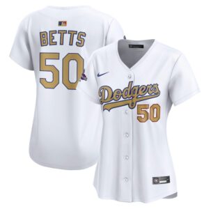 6863e0fc3be47_1 Women's Los Angeles Dodgers #50 Mookie Betts White 2025 Gold Collection Limited Jersey