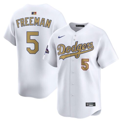 6863e1026538b_1 Youth Los Angeles Dodgers #5 Freddie Freeman White 2025 Gold Collection Limited Jersey