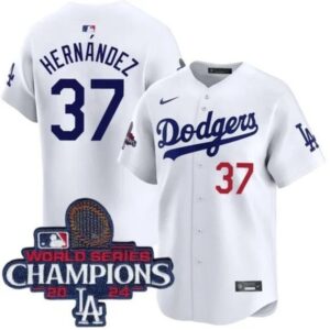 6863e1d606d67_1 Men's Los Angeles Dodgers #37 Teoscar Hernandez White 2024 World Series Champions Home Limited Stitched Baseball Jersey