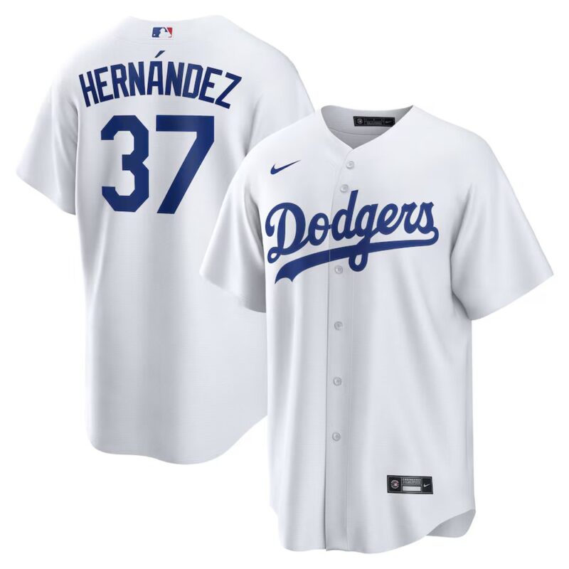 6863e1d9c40ab_1 Men's Los Angeles Dodgers #37 Teoscar Hernandez White Home Replica Jersey