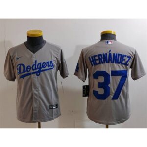 6863e1e41a48f_1 Youth Los Angeles Dodgers #37 Teoscar Hernandez Grey Stitched Baseball Jersey