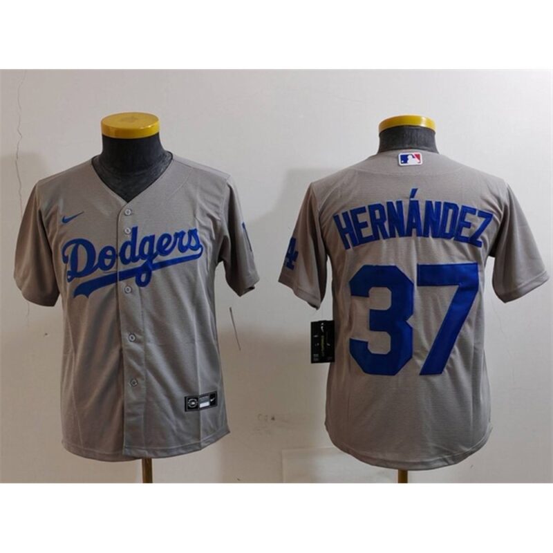 6863e1e41a48f_1 Youth Los Angeles Dodgers #37 Teoscar Hernandez Grey Stitched Baseball Jersey