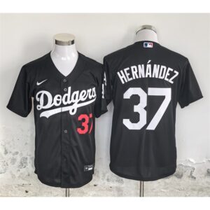 6863e1ea0947f_1 Men's Los Angeles Dodgers #37 Teoscar Hernandez Black Cool Base Stitched Baseball Jersey